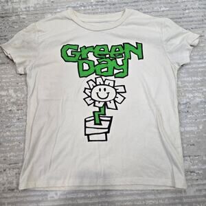 Green Day Flower Graphic T-Shirt Kids Band Tee Green Cream Large 10-12